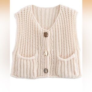 Cream Knit Button-Up Women's Sweater Vest